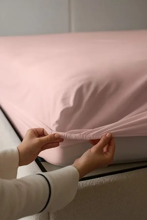 Pudra Tek Kişilik Lastikli Çarşaf | PAMUKLU, Yakmaz Terletmez Otellere ve Yurtlara Uygun