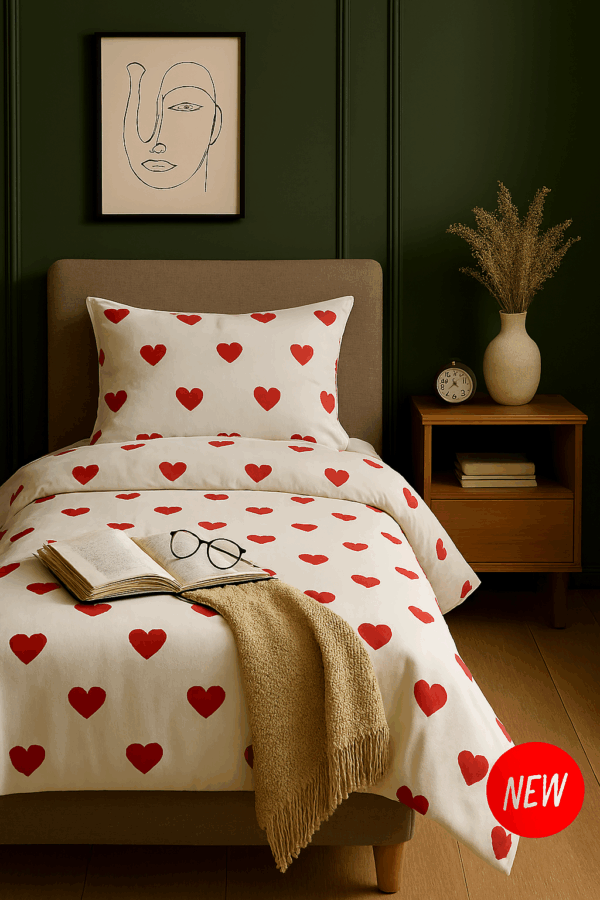 Tek Kişilik Kalpli Desenli Nevresim Takımı | PAMUKLU Her Yatağa Şıklık Katar!